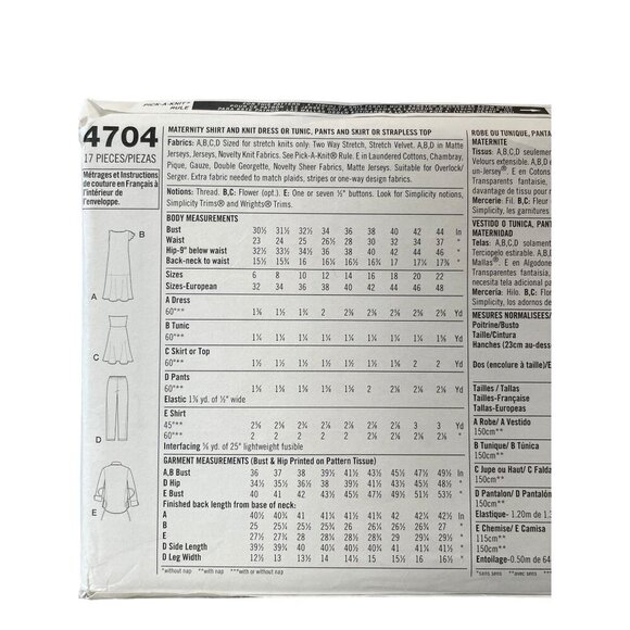 Simplicity Sewing Pattern 4704 MATERNITY Shirt Dress Tunic Pants Skirt Top 6-12 - Picture 2 of 2